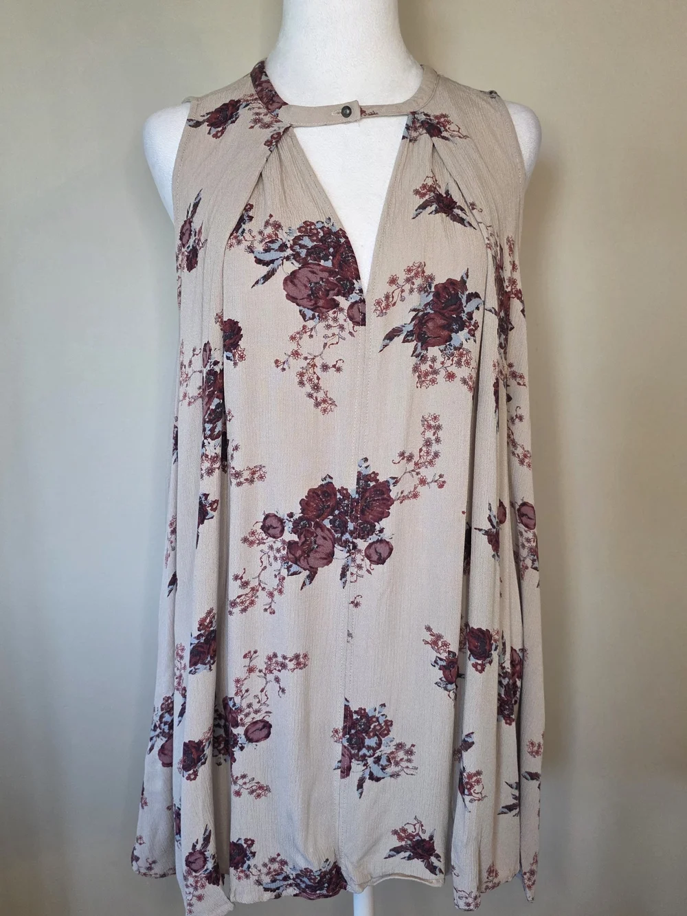 Free People Floral Trapeze Mini Dress Boho Romantic Keyhole Small